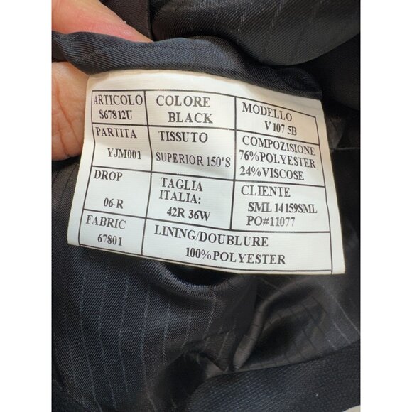 Superior 150's 5-Button Suit Formal Vest Mens 42R 36W Black Tailored Fit Party - Picture 3 of 8